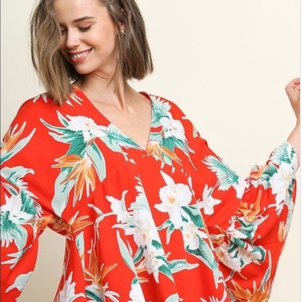 Tropical print tired baby doll boho top.